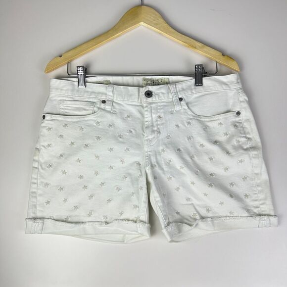 Lucky Brand White Embroidered Star Denim Laguna Shorts Women's 8 / 29 Zip Fly - Picture 2 of 12